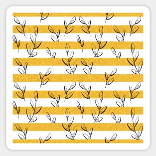 Gold Glitter Stripes with Leaves Pattern Sticker